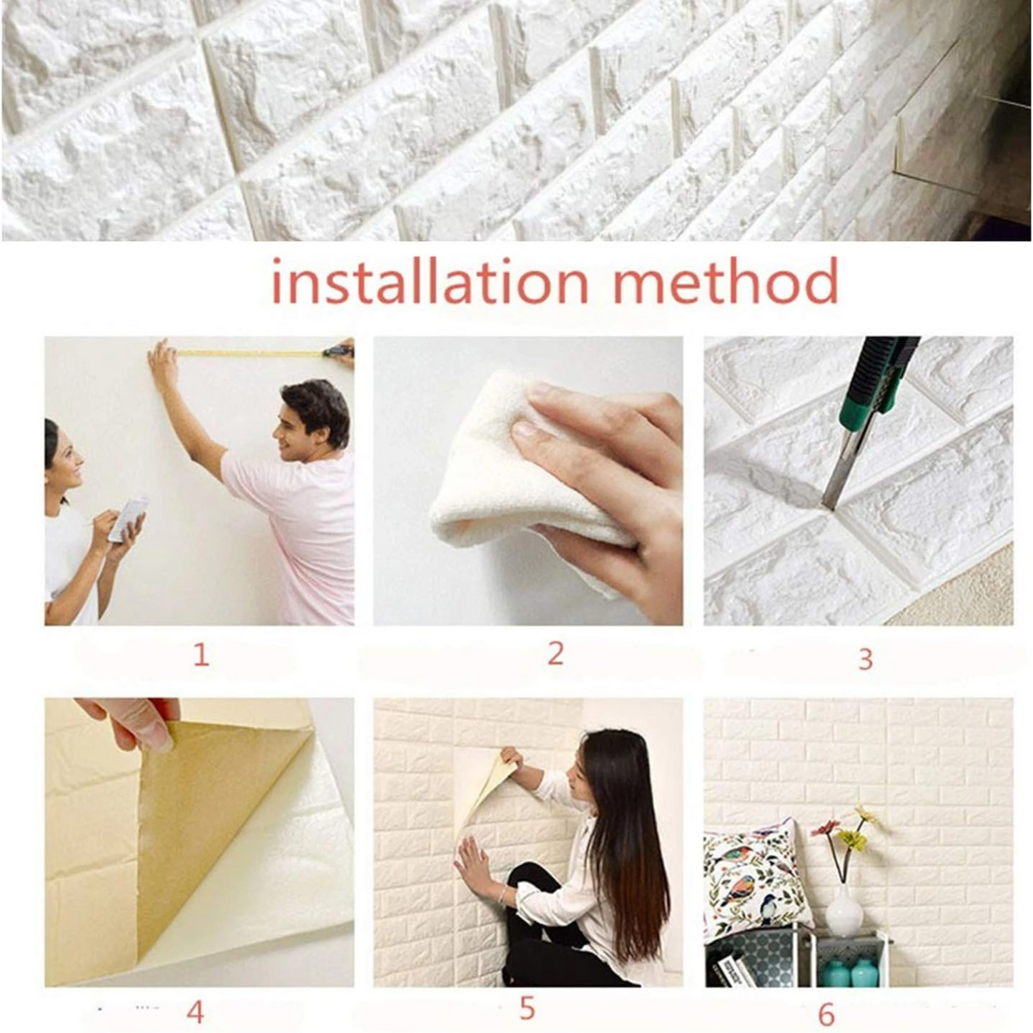 3D White Brick Wall Stickers