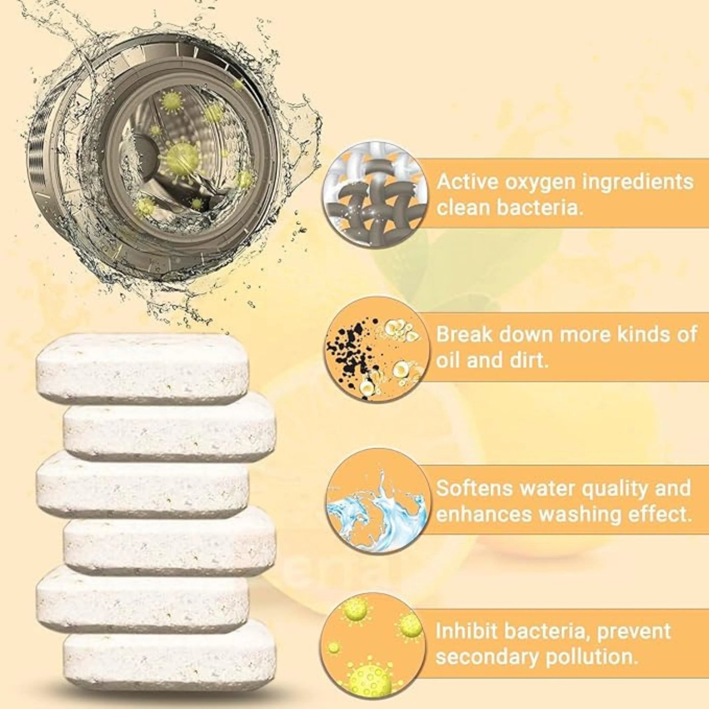 Lemon Fragrance Washing Machine Cleaner Tablets (Pack of 12)